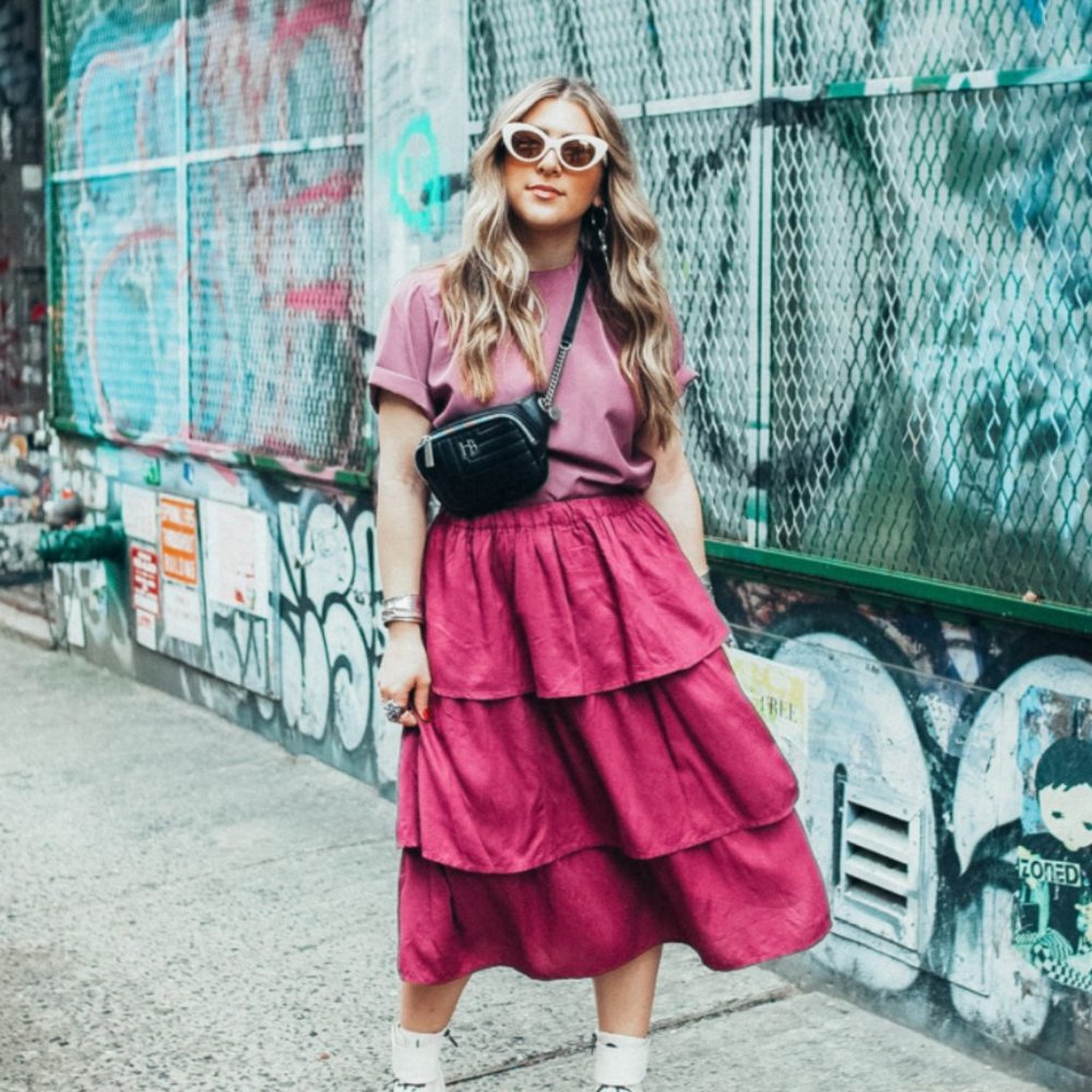 Pink Tiered Midi Skirt